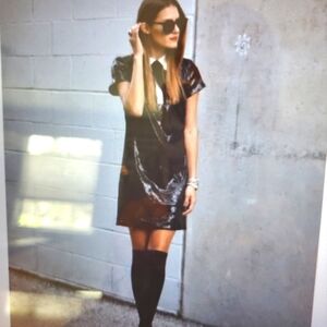 Ann Taylor Sequin Tuxedo Dress with Chiffon Detachable Tie Size 2